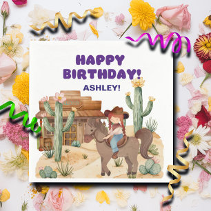 Serviette En Papier Fille Cowboy à cheval fête d'anniversaire