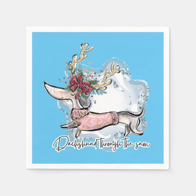 Serviette En Papier Fille Dachshund À Travers La Neige (Devant)