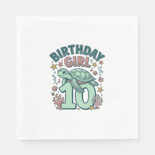 Serviette En Papier Fille d'anniversaire 10 Tortue de mer Gravure vint