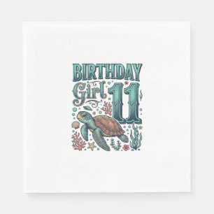 Serviette En Papier Fille d'anniversaire 11 Tortue de mer Gravure vint