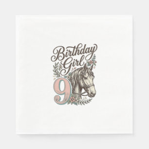 Serviette En Papier Fille d'anniversaire 9 Cheval Floral Gravure Vinta