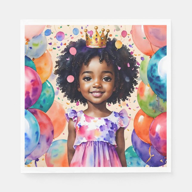 Serviette En Papier Fille d'anniversaire avec la peau Brown Princesse  (Devant)