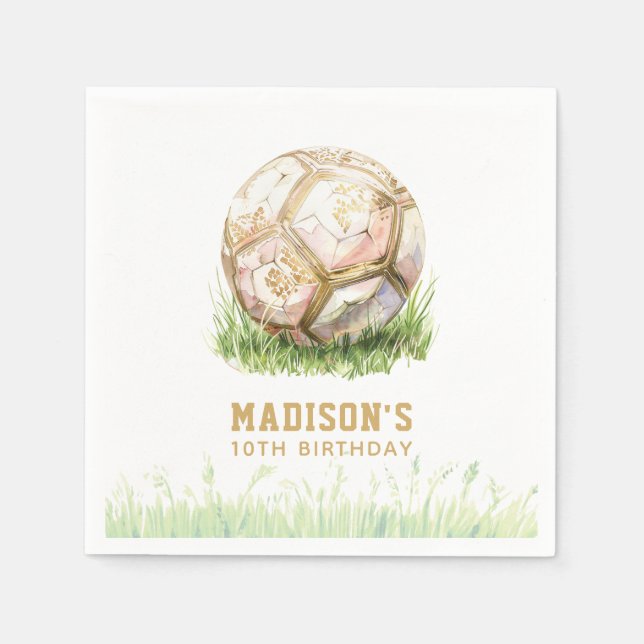Serviette En Papier Fille de football Anniversaire Personnalisé (Devant)