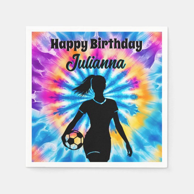 Serviette En Papier Fille de football Personnalisé Cravate-Dye Rainbow (Devant)