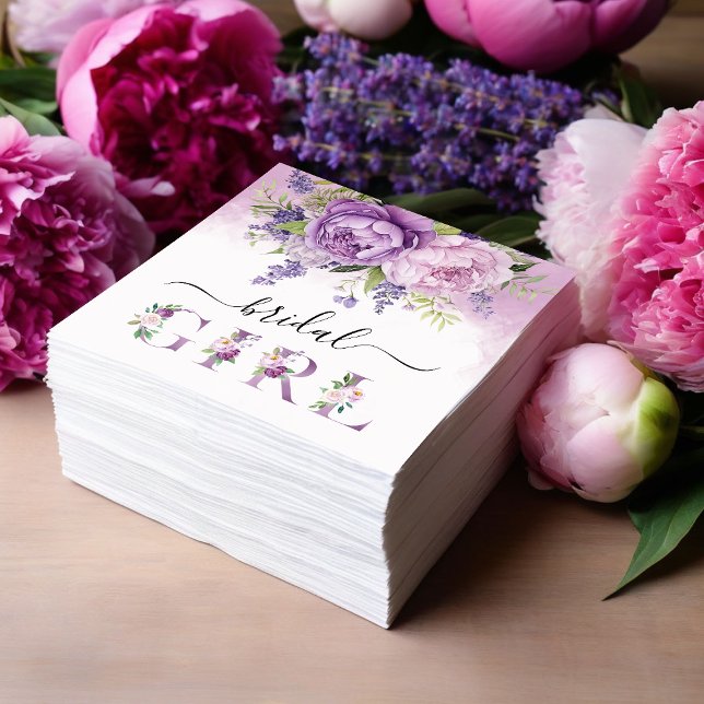 Serviette En Papier Fille de mariage avec des fleurs de jardin violett (Purple And Pink Garden Flowers Bridal Shower Girl Napkins)