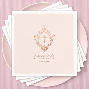 Serviette En Papier Fille de première communion rose Couronne en or ro