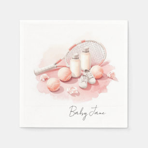 Serviette En Papier Fille de tennis bébé en thème rose avec raquette 