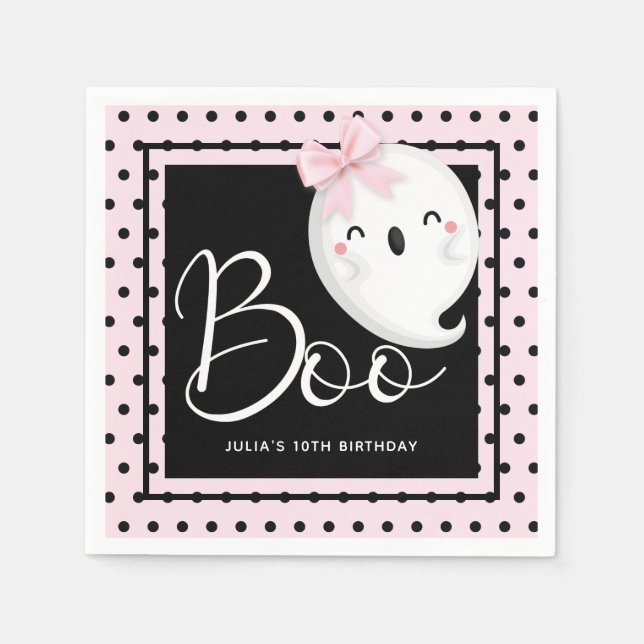 Serviette En Papier Fille d'Halloween Anniversaire personnalisé rose n (Devant)