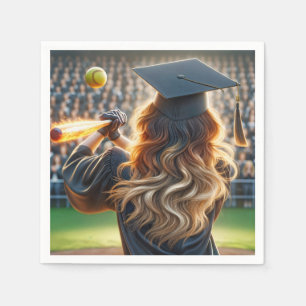 Serviette En Papier Fille Diplômée Avec Chat Flamant et Softball
