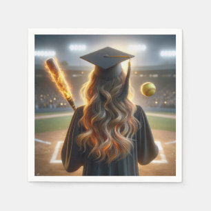 Serviette En Papier Fille Diplômée Avec Chat Flamant et Softball