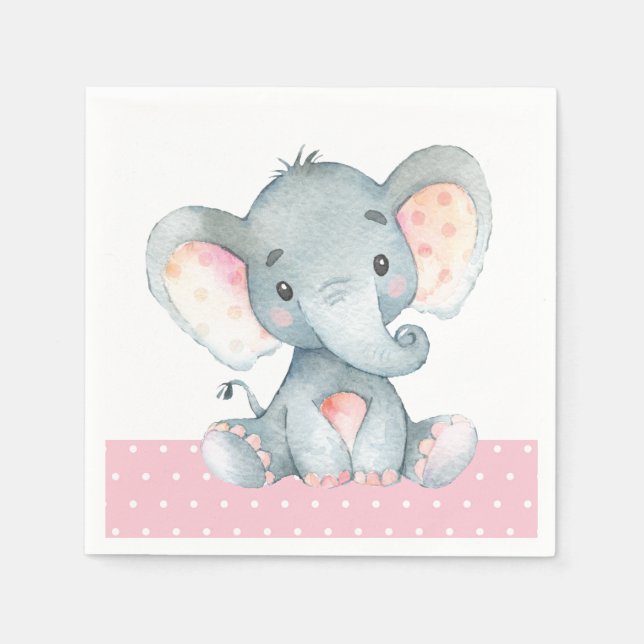 Serviette En Papier Fille Eléphant Baby shower rose (Devant)