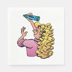 Serviette En Papier Fille enjouée avec crayon