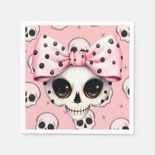 Serviette En Papier Fille Fantôme Squelette Halloween Pink Thème (Devant)