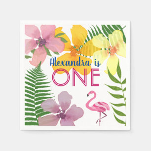 Serviette En Papier Fille Flamant rose rose 1er anniversaire