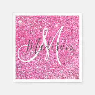 Serviette En Papier Fille Glam Hot rose Parties scintillant étincelles