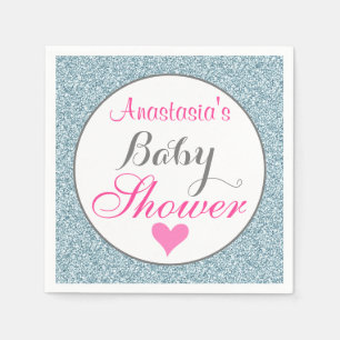 Serviette En Papier Fille Glam Rose Ciel Clair Paillettes Baby Shower