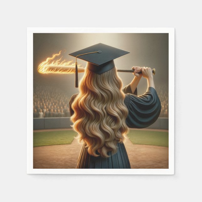 Serviette En Papier Fille Graduée Swing a Flaming Baseball Bat (Devant)