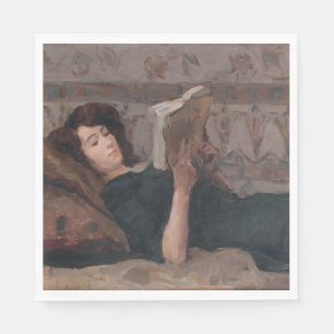 Serviette En Papier Fille Lire un livre (Reculer sur un Divan)