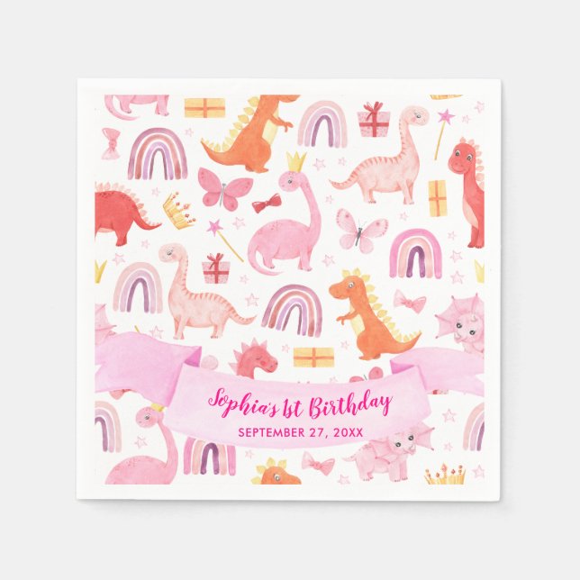 Serviette En Papier Fille mignonne rose ruban Anniversaire de enfant D (Devant)