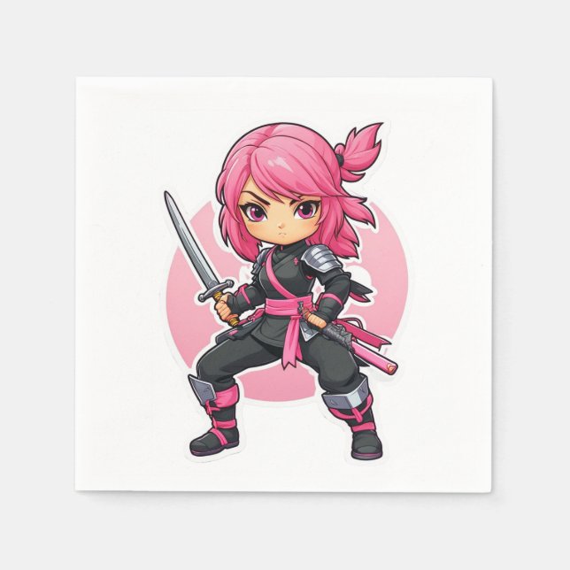 Serviette En Papier Fille Ninja rose (Devant)