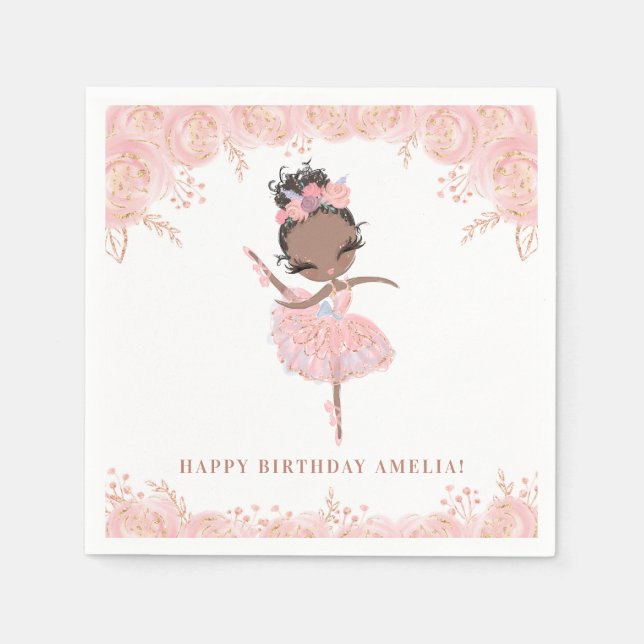 Serviette En Papier Fille noire Ballerina en Robe rose Fleur Anniversa (Devant)
