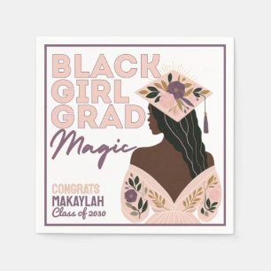Serviette En Papier Fille Noire Diplômée Magie Florale Fête