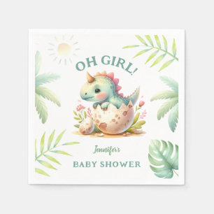 Serviette En Papier Fille Papier Fête de Naissance Dinosaure Rose