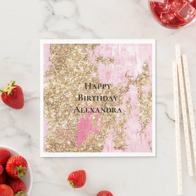 Serviette En Papier Fille Parties scintillant or rose Anniversaire (En situation)
