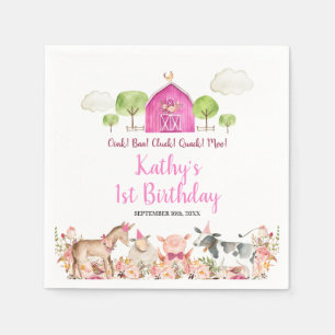 Serviette En Papier Fille Pink Farm House Animaux Barnyard 1er anniver