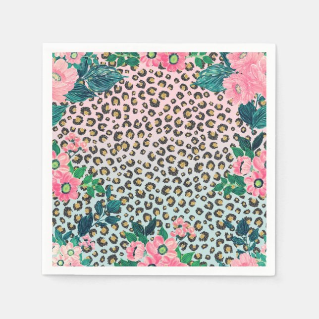 Serviette En Papier Fille Pink Mint Ombre Floral Parties scintillant E (Devant)