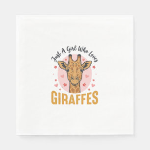 Serviette En Papier Fille qui aime les girafes Design de gravure vinta