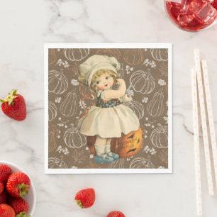 Serviette En Papier Fille qui sculpte une pomme Halloween