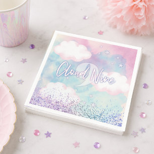 Serviette En Papier Fille rêveuse sur un nuage pour son 9e anniversair