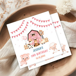 Serviette En Papier Fille rose Animaux de ferme Anniversaire