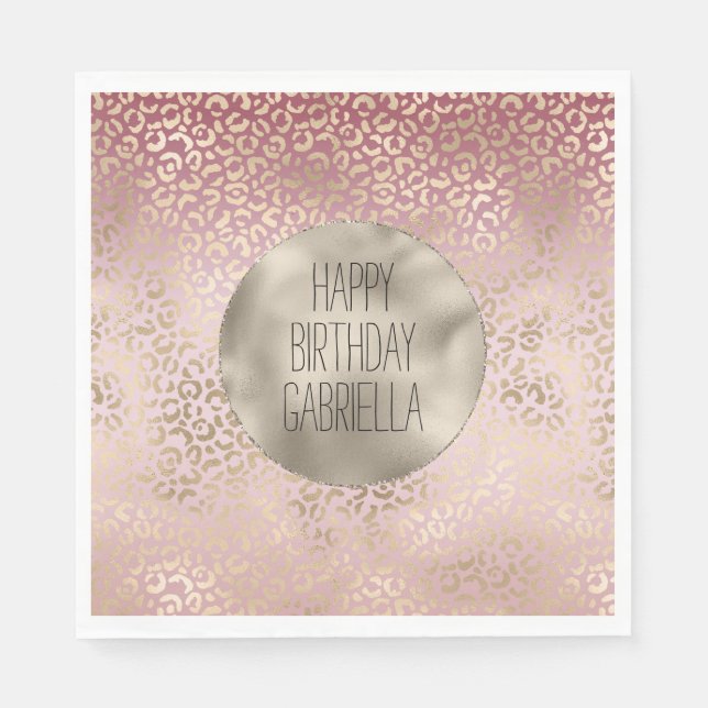 Serviette En Papier Fille Rose Blush Gold Ombre Empreinte de léopard (Devant)