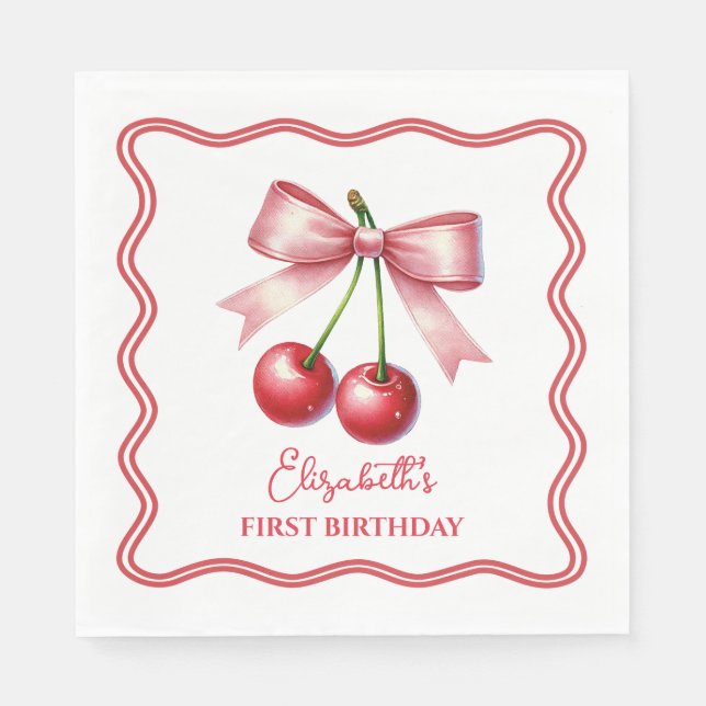 Serviette En Papier Fille rose Coquette rouge Cherry premier anniversa (Devant)