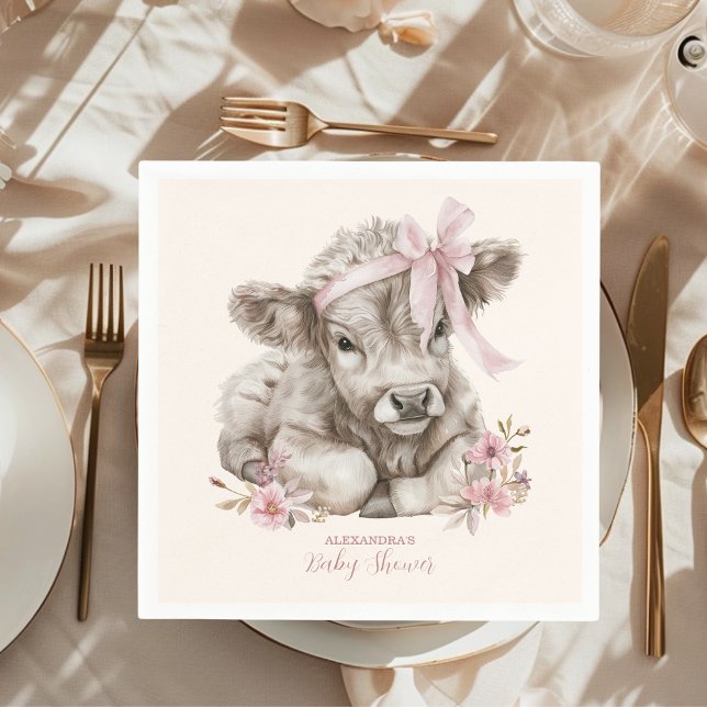 Serviette En Papier Fille rose Floral Highland Baby shower de vache (Créateur téléchargé)