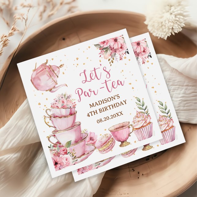 Serviette En Papier Fille Rose & Gold Floral Tea Party Anniversaire (Créateur téléchargé)