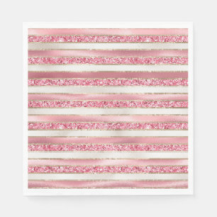 Serviette En Papier Fille rose perle Parties scintillant rayures