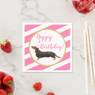 Serviette En Papier Fille rose Tan Noir Dachshund Anniversaire