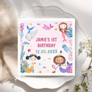 Serviette En Papier Fille Sirène 1ère fête d'anniversaire