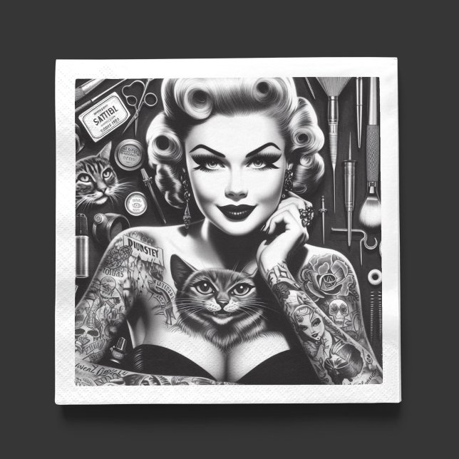 Serviette En Papier Fille tatouée alternative old school (Créateur téléchargé)