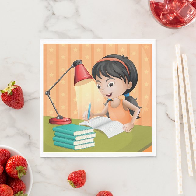 Serviette En Papier Fille Travaillant Dans Un Bureau Serviettes (Créateur téléchargé)