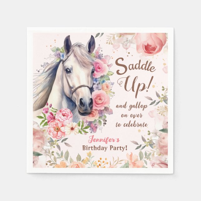 Serviette En Papier Filles Cheval Anniversaire Papier de fête Napkin (Devant)