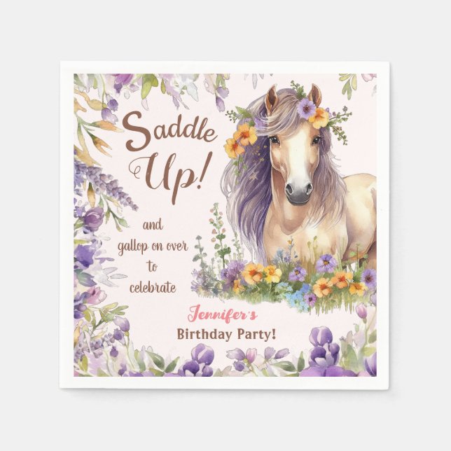 Serviette En Papier Filles Cheval Anniversaire Papier de fête Napkin (Devant)
