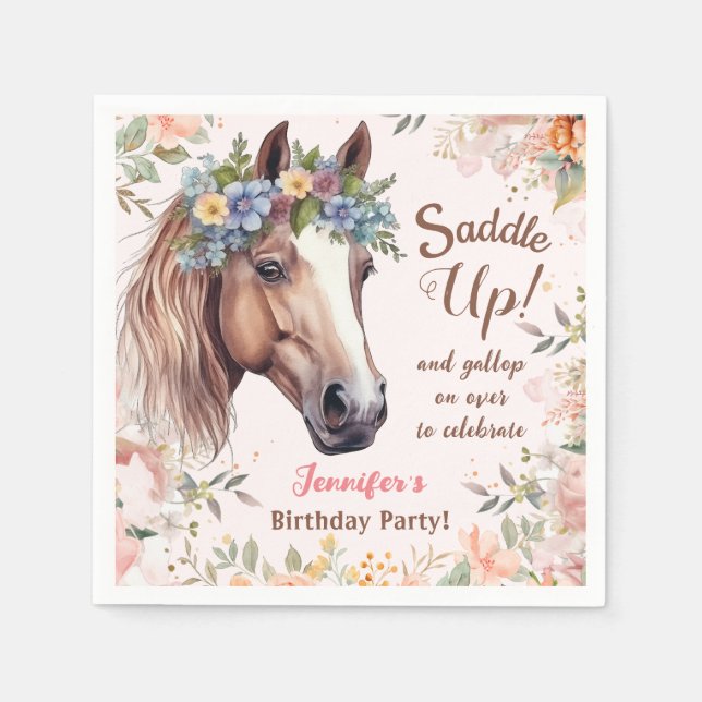 Serviette En Papier Filles Cheval Anniversaire Papier de fête Napkin (Devant)