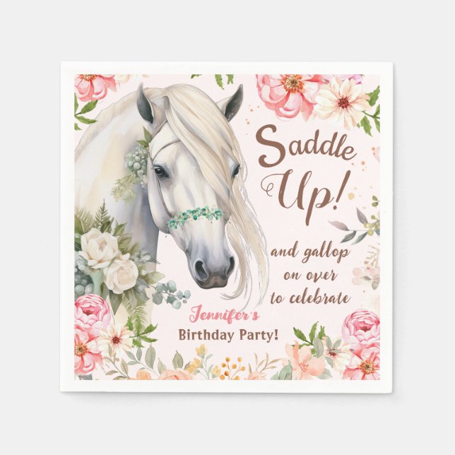 Serviette En Papier Filles Cheval Anniversaire Papier de fête Napkin (Devant)