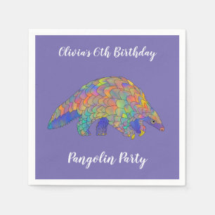 Serviette En Papier Filles de la fête Pangolin 6e anniversaire violet 