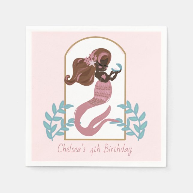 Serviette En Papier Filles de sirènes roses fête d'anniversaire (Devant)