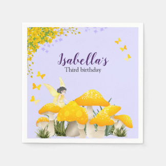 Serviette En Papier Filles Fée Jaune Champignon Papillon Anniversaire